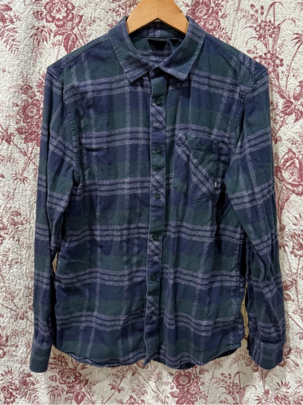 Vans Blue Green Plaid Button Up Shirt Medium